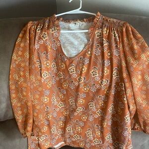 Rust Floral Peasant Blouse - Unbranded